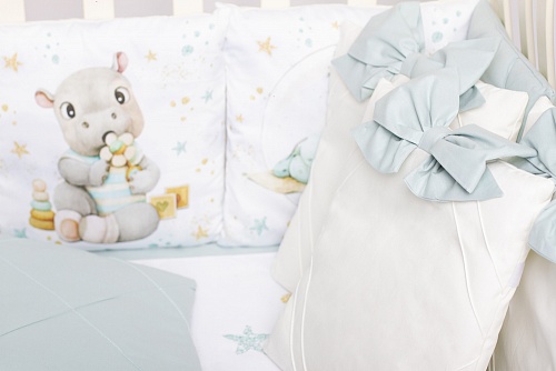 Комплект Премиум ПАННО "Бегемотики" (мятный) сатин Комплект Премиум ПАННО "Бегемотики" (мятный) сатин