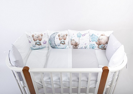 Комплект 17 предметов "Зверушки" (Мишка голубой) сатин