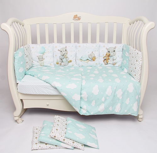 Комплект 17 предметов "Бегемотики" сатин Комплект 17 предметов "Бегемотики" сатин