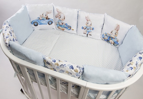 Комплект 17 предметов "Зайчонок" голубой сатин Комплект 17 предметов "Зайчонок" голубой сатин