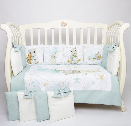 Комплект Премиум ПАННО "Бегемотики" (мятный) сатин