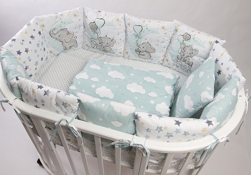 Комплект 17 предметов "Слоник"(мятный) сатин Комплект 17 предметов "Слоник"(мятный) сатин