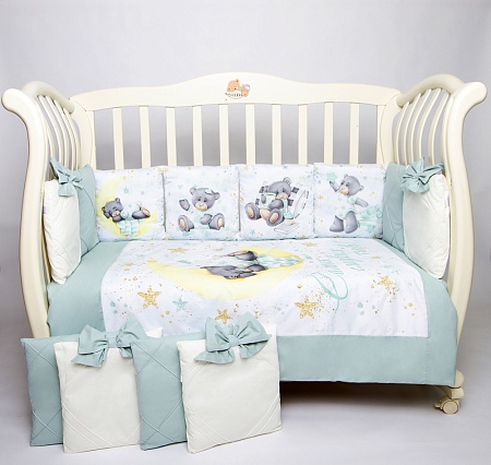 Комплект Премиум ПАННО "Мишка на луне" (мятный) 