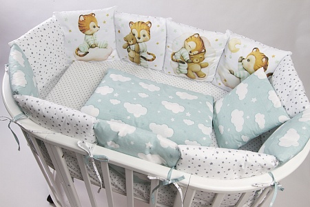 Комплект 17 предметов "Тигренок" мятный сатин