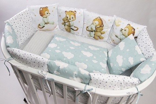 Комплект 17 предметов "Тигренок" мятный сатин Комплект 17 предметов "Тигренок" мятный сатин