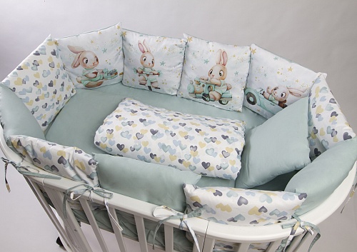 Комплект 17 предметов "Зайчонок"(мятный) сатин Комплект 17 предметов "Зайчонок"(мятный) сатин