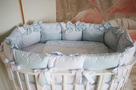 Комплект 17 предметов "Classico" голубой сатин / кружево