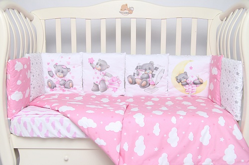 Комплект 17 предметов "Мишка на луне" розовый сатин Комплект 17 предметов "Мишка на луне" розовый сатин