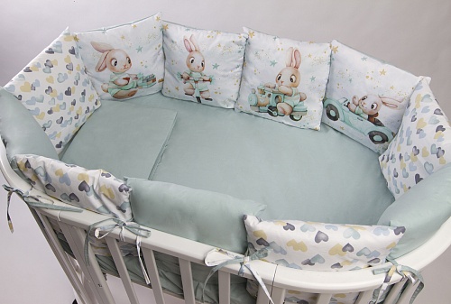 Комплект 17 предметов "Зайчонок"(мятный) сатин Комплект 17 предметов "Зайчонок"(мятный) сатин