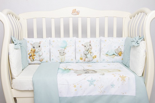 Комплект Премиум ПАННО "Бегемотики" (мятный) сатин Комплект Премиум ПАННО "Бегемотики" (мятный) сатин